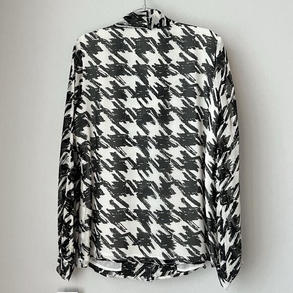 Pendleton Silk Secretary Black & White Blouse Houndstooth Tie Neck Office Sz 6 - Picture 8 of 16